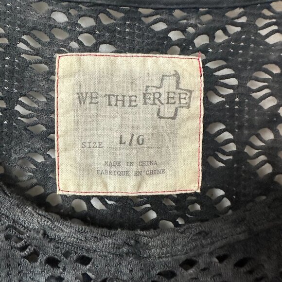 We The‎ Free People Womens L Lace Top Crochet Distressed Tie Dye Raglan Boho - Picture 2 of 4